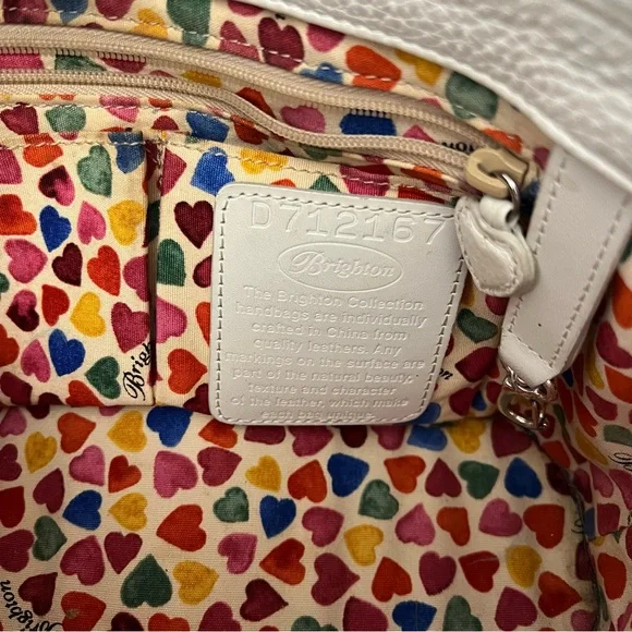 Brighton Fresca White Multicolor Colorful Hearts Leather Shoulder Bag Purse - Picture 15 of 16